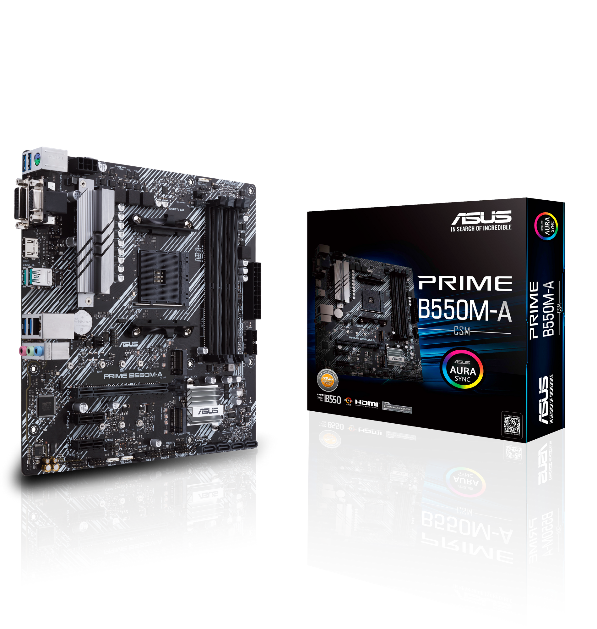 ASUS PRIME B550M-A/CSM AM4 mATX MB with dual M.2 PCIe 4.0 1 Gb Ethernet HDMI/D-Sub/DVI SATA 6 Gbps USB 1