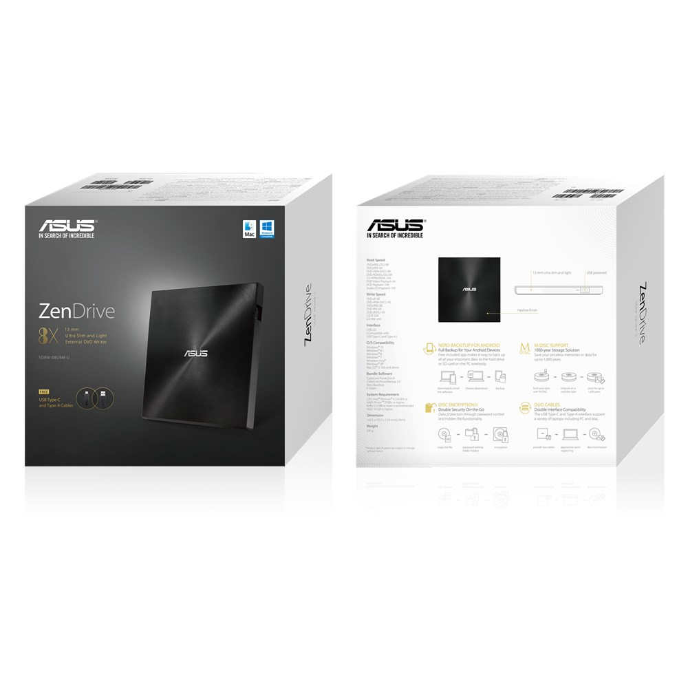 Asus ZenDrive U9M USB-C externer Ultra SLIM DVD Brenner thumbnail 3