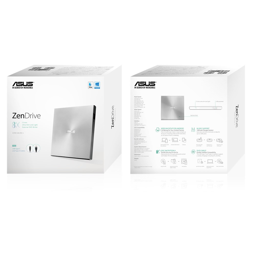 ASUS ZenDrive U9M USB-C external Ultra SLIM DVD Burner thumbnail 4