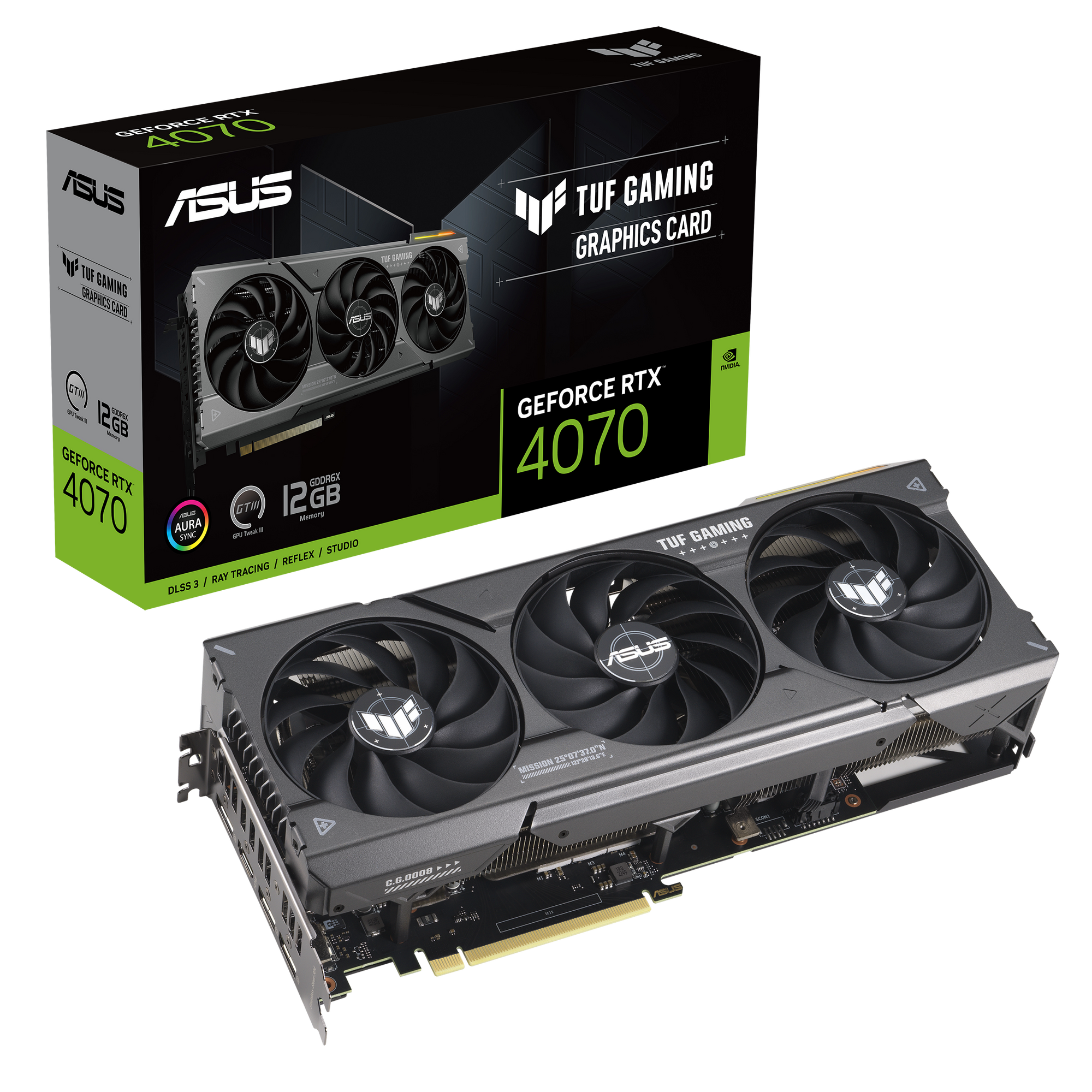 ASUS TUF Gaming GeForce RTX™ 4070 12GB GDDR6X with DLSS 3, lower temps, and enhanced durability