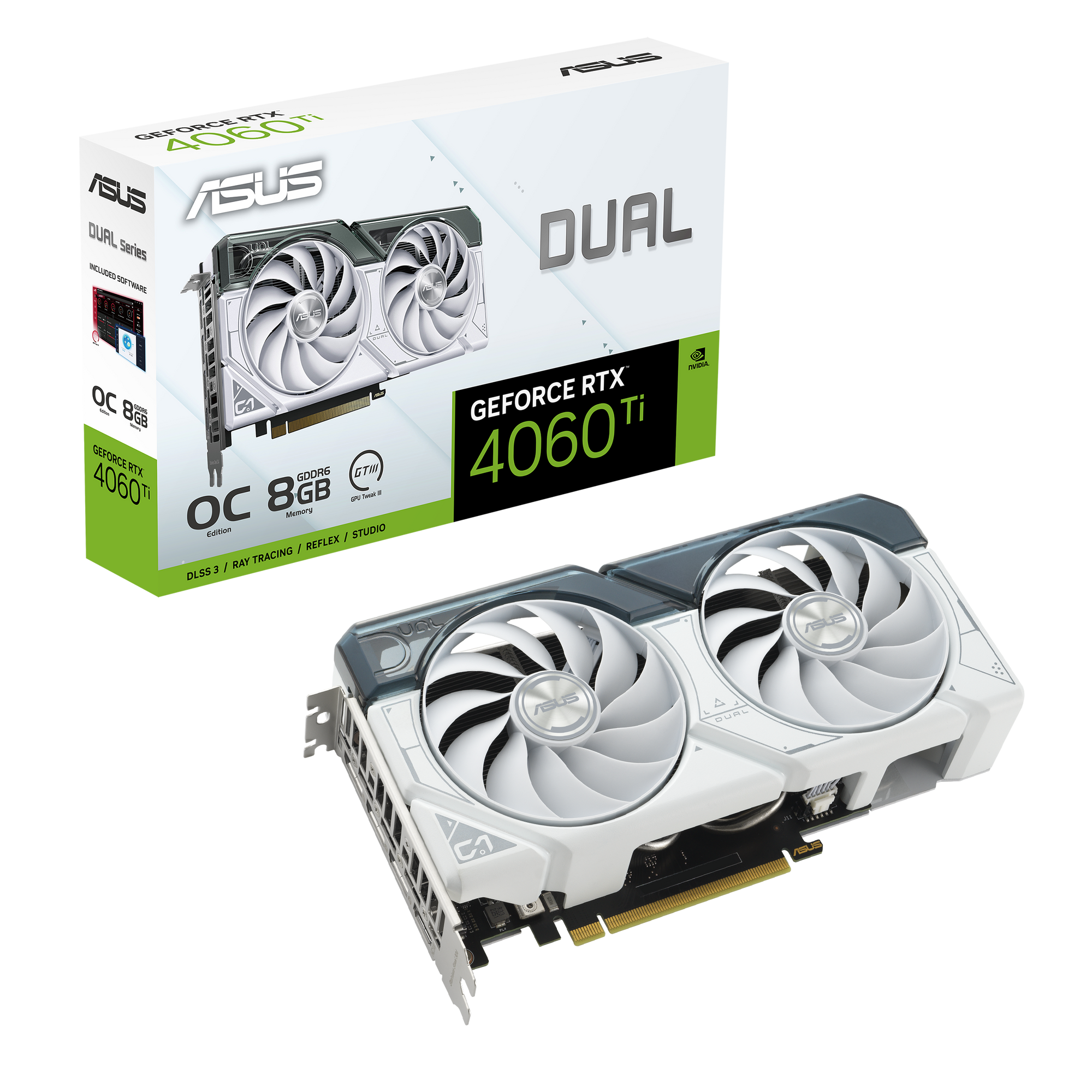 ASUS Dual GeForce RTX 4060 Ti White OC Edition 8GB GDDR6 gaming graphics card white 