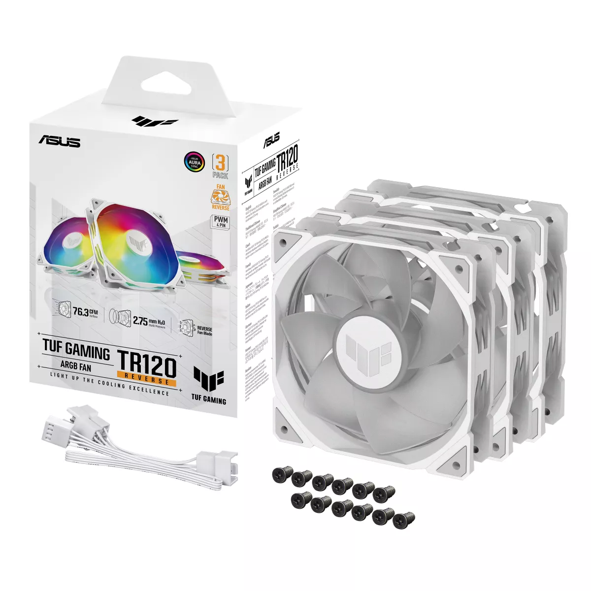 TUF Gaming TR120 ARGB Reverse Fan - Triple Pack TUF Gaming TR120 ARGB Reverse Fan - Triple Pack