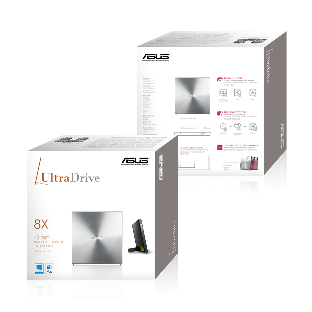 ASUS SDRW-08U5S-U UltraDrive externer Slim DVD Brenner thumbnail 2